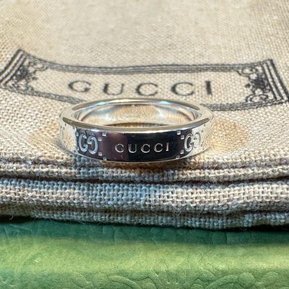 New Authentic Gucci GG Logo Silver Ring Size IT 11 / US 5.75 - Picture 3 of 13